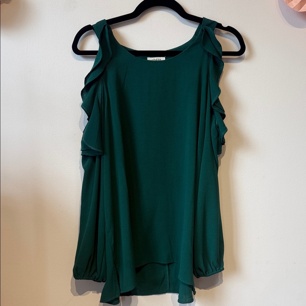 Umgee Teal Ruffle Sleeve Blouse